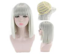 HBYLEE - 14 pulgadas recto negro blanco rosa rojo azul corto Bob pelucas para mujeres pelo sintético Anime Cosplay fiesta peluca con flequillo 8 colores plata [color: plata]