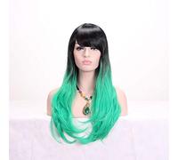 HBYLEE - 28 pulgadas moda negro rubio degradado peluca con flequillo pelo sintético Anime Cosplay pelucas largas onduladas para mujeres resistente al calor verde [color: verde]