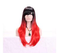HBYLEE - 28 pulgadas moda negro rubio degradado peluca con flequillo pelo sintético Anime Cosplay pelucas largas onduladas para mujeres resistente al calor rojo [color: rojo]