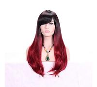 HBYLEE - 28 pulgadas moda negro rubio degradado peluca con flequillo pelo sintético anime Cosplay pelucas largas onduladas para mujeres resistente al calor castaño [color: castaño]