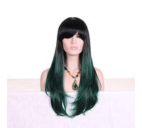 HBYLEE - 28 pulgadas moda negro rubio degradado peluca con flequillo pelo sintético Anime Cosplay pelucas largas onduladas para mujeres resistente al calor verde oscuro [color: verde oscuro]