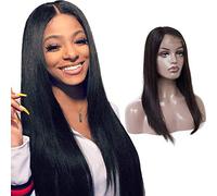 HBYLEE - 4 * 4 encaje frontal parte media larga recta negro peluca de cabello humano 8 pulgadas [color: 8 pulgadas]