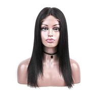 HBYLEE - 4 pelucas de pelo humano negro liso de 4 encaje, parte central frontal, 61 cm [color: 61 cm ]
