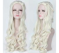 HBYLEE - 80 cm Alicia en el País de las Maravillas Beige Blanco Cosplay Peluca Anime Sintético Pelo Ondulado Trenzas Blanco Reina Halloween Disfraz Mujeres Pelucas [Color: según plan]