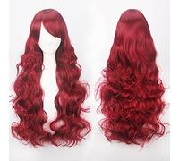 HBYLEE -80 Cm Largo Ondulado Rosa Rojo Rosa Cosplay Peluca Fiesta Mujeres Halloween Anime Universal 80 cm Rizado Rosa Borgoña Pelucas de Pelo Sintético Peluca ondulada común K027-16