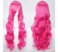 HBYLEE -80 Cm Largo Ondulado Rosa Rojo Rosa Cosplay Peluca Fiesta Mujeres Halloween Anime Universal 80 cm Rizado Rosa Borgoña Pelucas de Pelo Sintético Peluca ondulada común K027-22