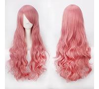 HBYLEE -80 Cm Largo Ondulado Rosa Rojo Rosa Cosplay Peluca Fiesta Mujeres Halloween Anime Universal 80 cm Rizado Rosa Borgoña Pelucas de Pelo Sintético Peluca ondulada común K027-11