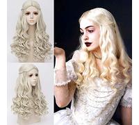HBYLEE - Alice in Wonderland The White Queen White Wig Long Wavy Cosplay Wig Halloween role play Wig Costumes[Color:-]
