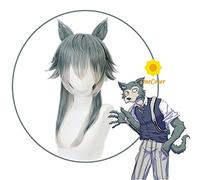 HBYLEE - Anime. Beastars Legoshi Cosplay peluca de lobo con orejas pelo de fibra resistente al calor + peluca gorra Halloween fiesta juego de rol hombres [Color:-]