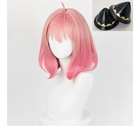 HBYLEE Anime Coser Anime Espionaje × Familia Anya Forger Cosplay Peluca Rosa Corta Gradiente Halloween Fiesta Pelucas para Mujeres y Niñas (Pelucas y Sombrera) (Patrón: pelucas y Headpiece)
