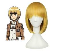 HBYLEE Anime Coser pruik Anime Ataque a Titan Armin Arlert Cosplay Amarillo Peluca Corta + Peluca Gorra Pelo Sintético Halloween Fiesta Accesorios Niñas Mujeres [Color]