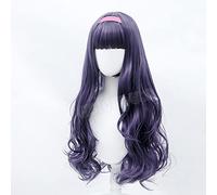 HBYLEE Anime Coser pruik Anime Cardcaptor Sakura Cosplay Tomoyo Daidouji Peluca Negro Púrpura Pelo Largo rizado Peluca Sintética + Gorra de Marca [Color]