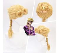 HBYLEE - Anime Coser pruik Giorno Giovanna Peluca JoJo Bizarre Aventura Cosplay Dorado Trenzado Rizos de Gran Tamaño Peluca Halloween Fiesta de Juego de Rol Peluca + Peluca Tapa [Color]