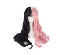 HBYLEE Anime Coser Pruik - Peluca de cosplay para niña Lolita, 6 0 cm, largo ondulado, negro, mixto, rosa, degradado, flequillo sintético, resistente al calor, peluca de pelo sintético + gorro de