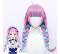 HBYLEE Anime Coser pruik VTUBER Hololive Minato Aqua Peluca Cosplay Mezcla Azul Rosa Trenza Doble Fibra Trasera Sintética + Peluca Casquillo [Color]