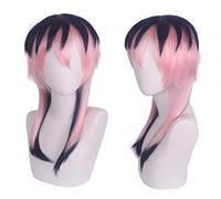 HBYLEE - Anime Role Play For Ash Valley Dragon Cosplay Long Pink Mixed Black Wig With Bangs Halloween Wig[Color:Black]