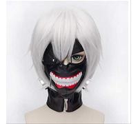 HBYLEE Anime Tokyo Ghoul Kaneki Ken Cosplay Wigs Short Heat Resistant Synthetic Hair Wig + Wig Cap + Mask Wig and Mask [Color: según planeo]