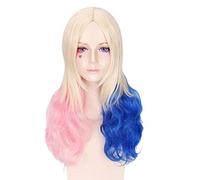 HBYLEE - Batman Suicida Escuadrón Harley Quinn Harleen Quinzel Cosplay Peluca de Pelo Sintético Halloween Disfraz de cola de caballo Pelucas para Mujeres Perucas K112 45 cm[Color: K112 45cm]