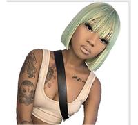 HBYLEE BGHJUE African Wig Green Bob Head Lace Front Human Hair Wigs for Black Women Pre Plucked Hairline Lace Front Wig Brazilian Remy Hair [Color]