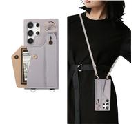 HBYLEE Bolso bandolera para Samsung Galaxy S22 Ultra/S22 Plus/S22 Plus y S22, cartera de cuero minimalista delgada con tarjetero y correa para el hombro, soporte de anillo de 360°