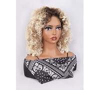HBYLEE Extensiones sintéticas para mujeres y niñas, parte frontal de encaje, corto, rizado, sintética, para fiestas, color: multicolor/tamaños: 35,5 cm