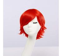 HBYLEE - Fahion Barato Sintético Corto Hombre Peluca Blanco Púrpura Azul Amarillo Negro Plata Gris Verde Rojo Anime Cosplay Pelucas para Fiesta 30 cm Rojo [Color: rojo]