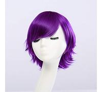 HBYLEE - Fahion Peluca corta sintética barata para hombre blanco lila azul amarillo negro plata gris verde rojo Anime Cosplay pelucas para fiesta 30 cm púrpura [color: púrpura]