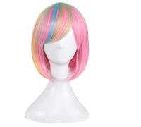 HBYLEE -Fashion Sexy Rose Net Colorful Rainbow Wig Short Ombre Straight Bob Wigs For Women Synthetic Hair Cosplay Wig 8 Models OneSize Colorful2[Colorful2]