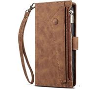 HBYLEE Funda para iPhone 14/14 Pro/14 Plus/14 Pro Max, funda plegable con tarjetero de bloqueo RFID, cartera de piel con cremallera y correa para el cuello
