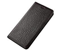 HBYLEE Funda para iPhone 15 Pro Max/15 Pro/15 Plus/15, Piel Genuina Cartera Funda con Cierre Magnético Tarjetero Cocodrilo Funda Móvil Negro, 15''