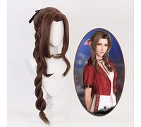 HBYLEE Game Final Fantasy VII Aerith Gainsborough Cosplay Wig Girl Hairpiece 100 cm Pigtail Women Wavy Curly Bangs Hair Periwig [Color]