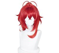 HBYLEE Game Genshin Impact Cosplay Diluc Ragnvindr Diluc Red Detachable Ponytail Fake Hair Halloween Party Carnival Role Play [Color]