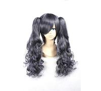 HBYLEE - Gris oscuro extra largo y rizado con 2 pelucas de cola de caballo negro Ciel Phantomhive para Halloween Party Cosplay pelucas [color: gris oscuro]