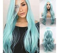 HBYLEE - Hair Best Blue Sintético Encaje Frontal Pelucas para Mujeres Free Party Long Wavy Hair Wig with Baby Ice Blue Synthetic Hair Full Density Lace Part Wig 24 pulgadas