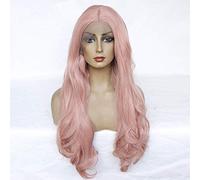 HBYLEE Hairpieces Pink Long Curly Wave Wig Lace Wig Front Wig Natural Silky Heat Resistant Fiber Synthetic Hair for Ladies Daily Cosplay Anime Halloween Party 16 in 14 pulgadas [Color:según planeo]