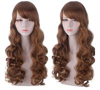 HBYLEE -Long Water Wave Synthetic Wigs With Bangs Brown Heat Resistant Hair Cosplay Wigs For Women[Color:Marrón]