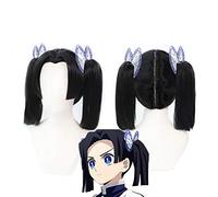 HBYLEE Matademonios: Kimetsu No Yaiba Kanzaki Aoi Cosplay Pelucas de fibra de alta temperatura Cabello corto negro con dos coletas + gorro TCY-071 gratis [color: TCY-071]