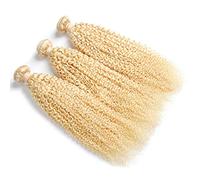 HBYLEE - Paquetes de cabello humano real rizado rizado de microondas rubio claro 10 pulgadas pelucas brasileñas del cabello humano 130% densidad sin pegamento pelucas para mujeres 24