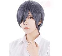HBYLEE - Peluca Anime Cosplay Black Butler Cosplay Pelucas Ciel Phantomhive juega pelo corto gris azul Halloween 1: 1 peluca mujeres hombres [color: negro]