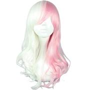 HBYLEE - Peluca Anime Cosplay Monomi Mujer Rosa Blanco Semilargo Rizado Pelo Fibra Resistente al Calor Dangan Ronpa Anime Disfraz Cosplay Peluca [Color: Rosa]