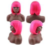 HBYLEE - Peluca Bob barata con flequillo rojo rosa azul púrpura pelo rubio sintético disfraz de Halloween mujeres corto Cosplay pelucas para fiesta rosa rojo 1[Color: rojo rosa 1]