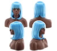 HBYLEE - Peluca Bob barata con flequillo rojo rosa azul púrpura pelo rubio sintético disfraz de Halloween mujeres corto Cosplay pelucas para fiesta azul 3[Color: azul 3]