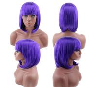 HBYLEE - Peluca Bob barata con flequillo rojo rosa azul púrpura pelo rubio sintético disfraz de Halloween para mujer corto Cosplay pelucas para fiesta púrpura 1[Color: púrpura 1]