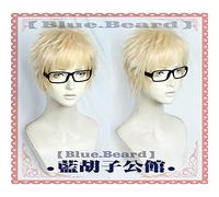 HBYLEE - Peluca de anime haikyu!!Kei Tsukishima Cosplay peluca negra marco de gafas rubio dorado corto pelo sintético resistente al calor Halloween juego de rol [color: rubio]