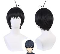 HBYLEE Peluca de anime para cosplay de anime con cierre azul Isagi Yoichi, peluca para Halloween, accesorios de Halloween, disfraz de fiesta, peluca + gorra, color único