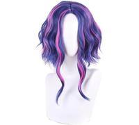 HBYLEE - Peluca de anime para cosplay de anime para mujer, pelo corto ondulado, azul, morado, rosa, disfraz de Halloween, fiesta, juego de rol, peluca + gorra [color: azul]