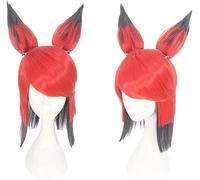 HBYLEE Peluca de cosplay de anime de hazbin Hotel Alastor con orejas desmontables, peluca corta negra y roja, con gorro de peluca gratis, para fiestas diarias en Halloween