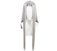 HBYLEE - Peluca de cosplay de anime Sephiroth Panjang Perak, 100 cm, Tahan Panas, Serat Pria, Permainan Rambut Sintetis Kostum Cosplay Peluca + Peluca Topi [Color:-]