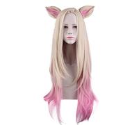 HBYLEE - Peluca de cosplay para KDA Ahri Wig de 80 cm, pelo largo rubio mixto rosa con orejas resistentes al calor, sintéticas, fiestas de Carnaval [color: rubio]