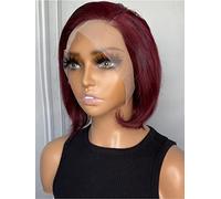 HBYLEE Peluca de encaje humana, 13 x 4 cm, pelo humano recto corto, para mujer negra, color: 150 densidad, 13 x 4 rojo, tallas: 20 cm